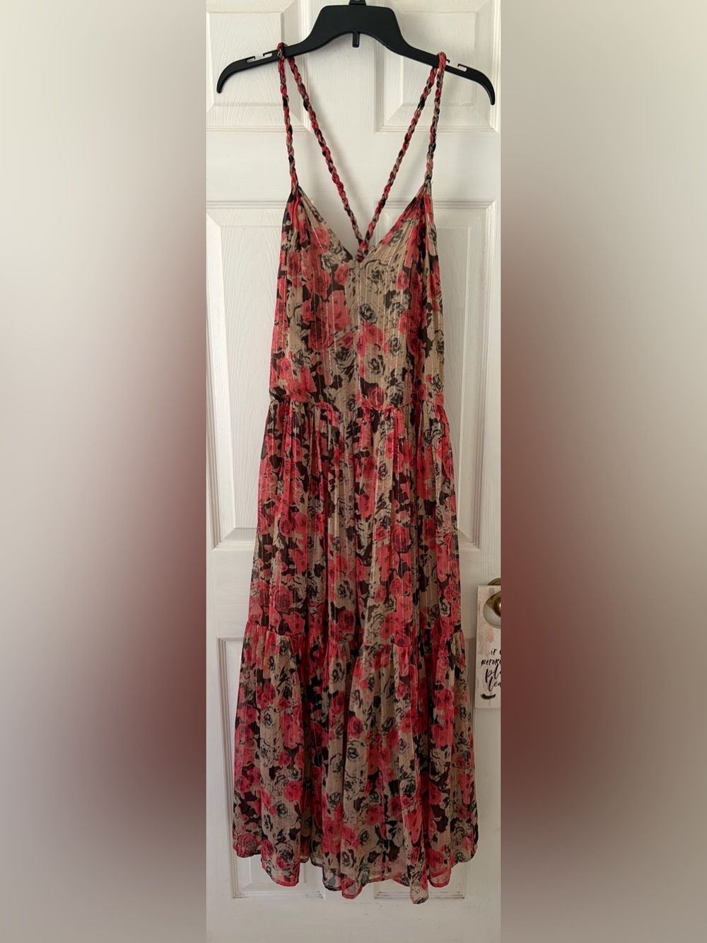 Astr Floral Tiered Maxi in Red and Tan